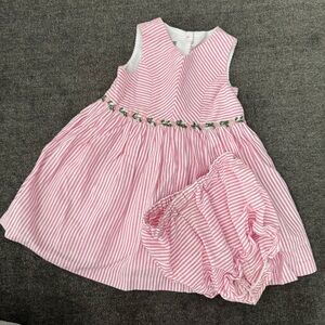 NWOT Pippa & Julie Pink & White Striped Dress with Floral Detailing